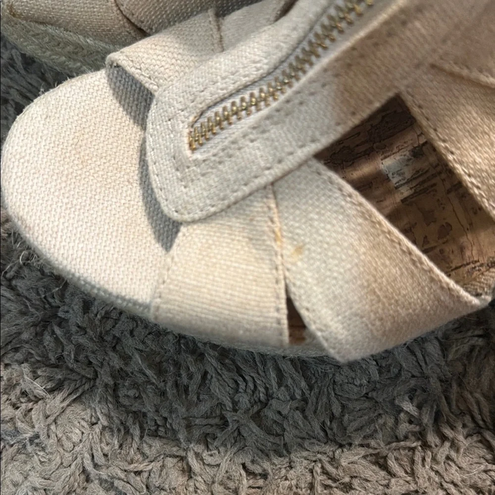 Women's Cream Zip-Front Wedge Sandals